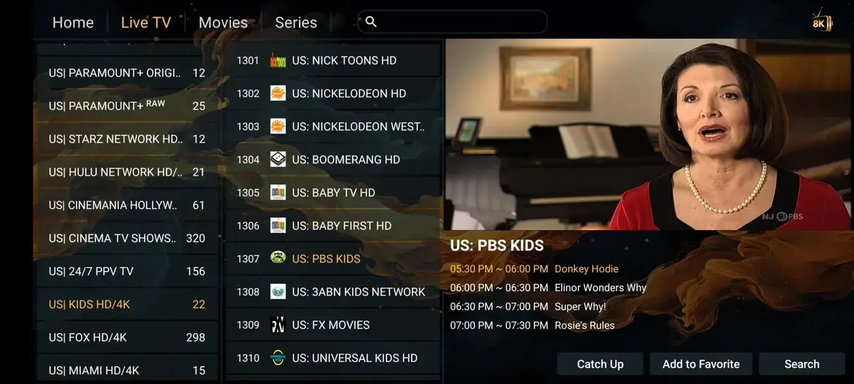 Series catalog preview on a television display 4
