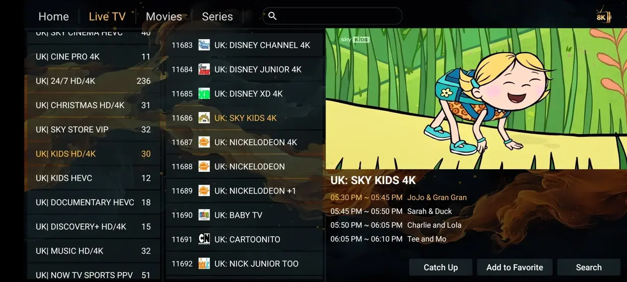 Movie browsing screen in a compatible IPTV player 8