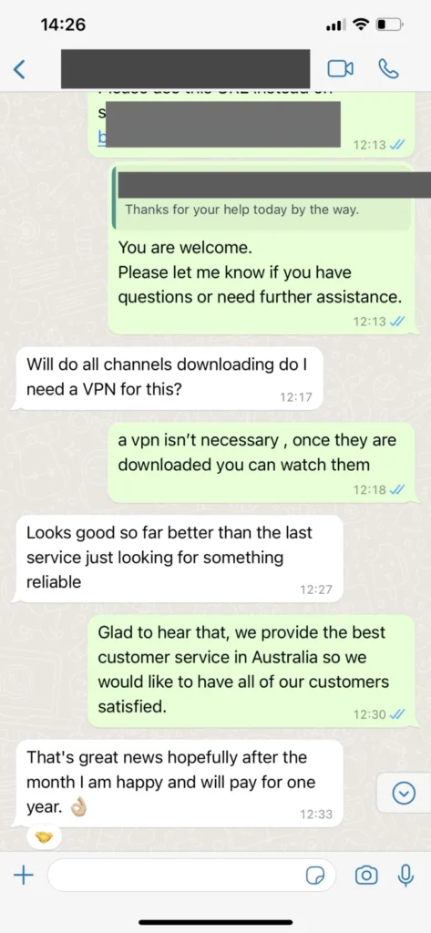 Customer support message about IPTV configuration 3